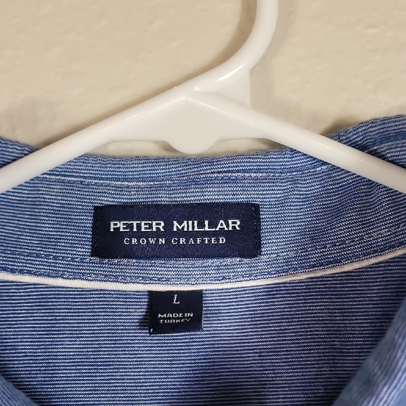 Peter Millar Mens Short Sleeve Polo Shirt Size L Blue Collar Golf Lightweight - Picture 4 of 11